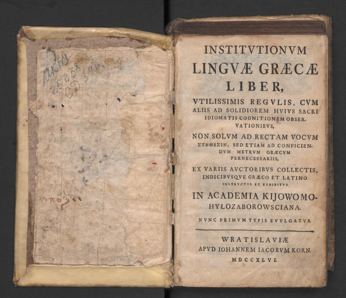 [Łaszczewski W.] Institutionum linguea Graecae ... in academia Kijowomohylozaborowsciana. Wratislaviae, 1746 р.